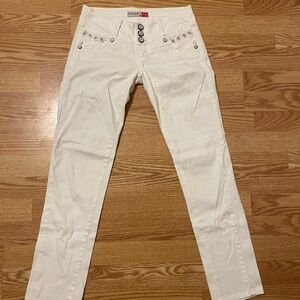 White Blinged Low Rise Jeans - Size 8